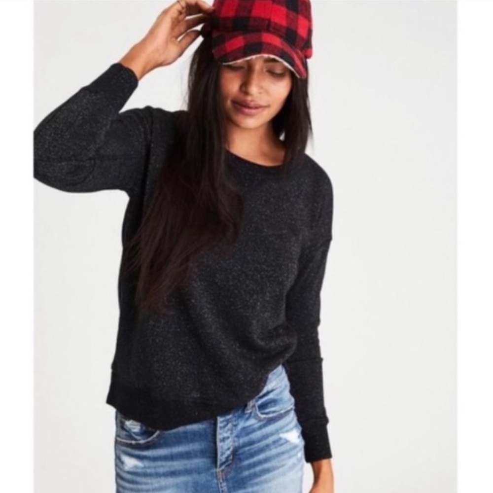 American Eagle Black Sparkle Sweatshirt Sweater